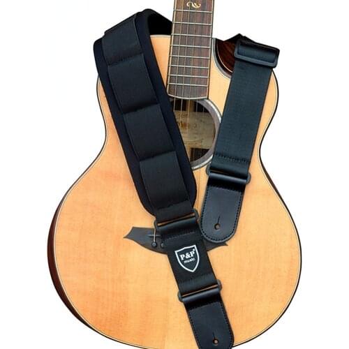 P&P Bass Electric Guitar Strap Holder Thicken 3\" Wide Adjustable Leather Sponge Cowhide End Bass Strap Musical Instrument Belt