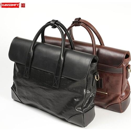 Luxury Genuine Leather Business Mens Handbag Shoulder Bag Men Cowhide Diagonal Briefcase 15.6" Laptop Bags First Layer Leather