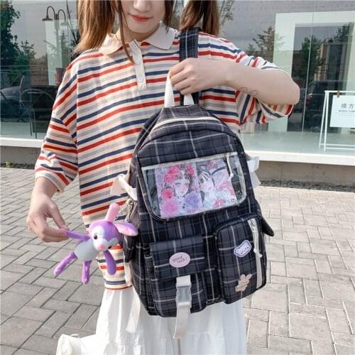 Summer New Fashion Womens Backpack Trendy Plaid Schoolbag For Girls Nylon Large-capacity Waterproof Travel Bags