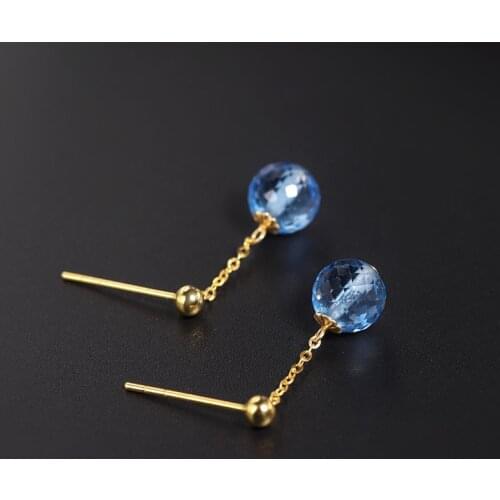 DAIMI Sky Blue Topaz Earrings Natural Gemstones Natural Yellow 18k Gold Color Earrings For Girlfriend