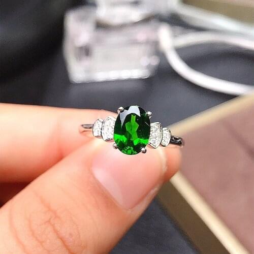 Jewelry Fashion Silver Gemstone Ring 100% Natural Chrome Diopside Ring 925 Silver Gemstone Gift for Woman