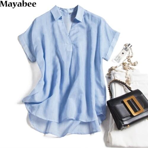 V-Neck Striped Silk Blouse Women Loose Cropped T-Shirt Spring 2021 New Western Style Button