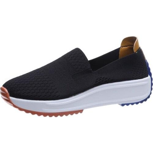 2021 Fashion Women S Shoes Sneakers Brand Fashion Casual Shoes Ladies Slope Heel Flat Shoes Non-slip Flying Knitted Sneakers