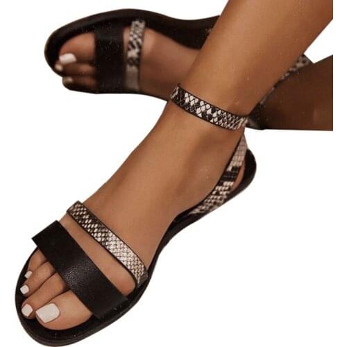 New Women Sandals Retro Fashion Summer Shoes Snakeskin Print Casual vintage Sandals Buckle Straps Beach Shoes Ladies Sandals