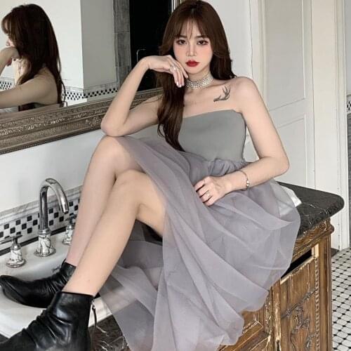 Make firm offers gray sexy strapless dress with veil female design feeling net