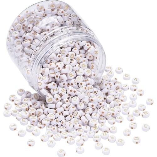1000Pcs 7mm Plating Acrylic Beads Flat Round Alphabet Lettle Beads Metal Enlaced For DIY Bracelet Jewelry Making Supplies