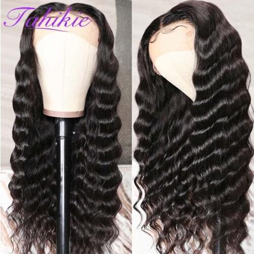 13x6 Lace Front Wig Deep Wave Frontal Wig 4x4 Closure Wig Brazilian Hair Wigs For Women 30 Inch Natural Color Remy Hair Tahikie