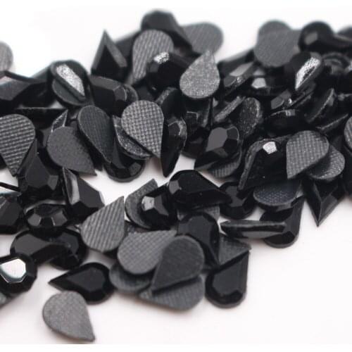 200pcs/lot 5*8mm Black Color Drop Shape crystals glass Rhinestones Hot Fix Crystals Strass Rhinestones Iron On for Clothes