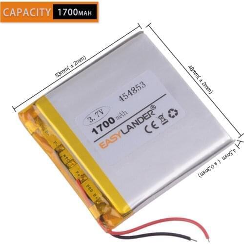 3.7 V lithium polymer battery 454853 1700mah GPS navigation console MP3 Player car dvr video recorder resolder navigator