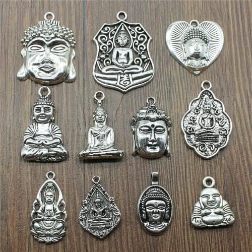 2pcs Charms Buddha Statue Antique Silver Color Buddha Charms Pendant Jewelry Buddhism Charms For Jewelry Making
