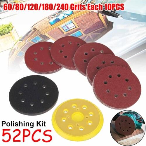 52pcs/set round sandpaper abrasive sand sheets 60/80/120/180/240 Grits hook&loop sanding disc for sander grits