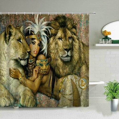 African Animal Elephant Leopard Lion Tiger Pattern Shower Curtain Set Highland Cows Wolf Home Bathroom Decor Curtains Boys Gift