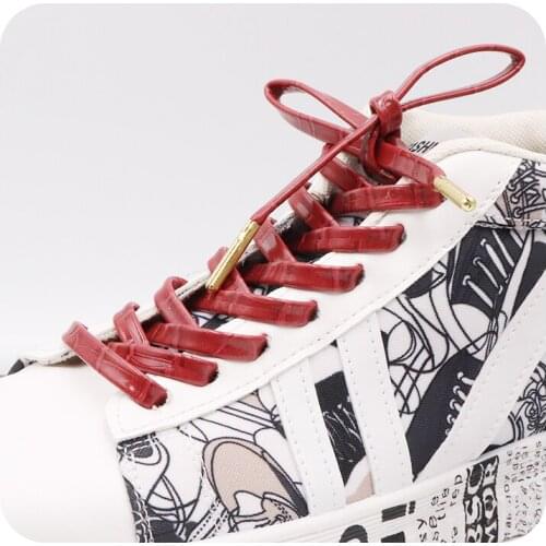7MM Shoe Accessories PU Leather Flat Cord Men Women Sneaker 2021 Fashion Lace Deep Red For Kid sznurówk Drop Shipping