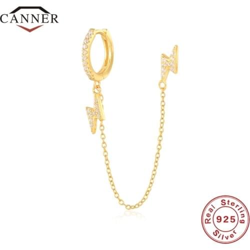 CANNER 1 pc 100% Silver 925 Lightning Hoop Earrings for Women Pendientes Cubic Zirconia Circle Huggie Piercing Earring Jewelry