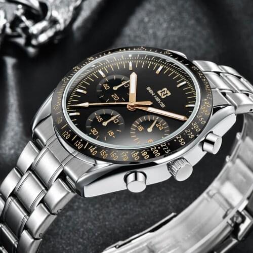 BENNEVIS Mens Quartz Watch Top Brand Luxury Watch Mens Business Stainless Steel Waterproof Watches Pilot Aviation Wristwatches