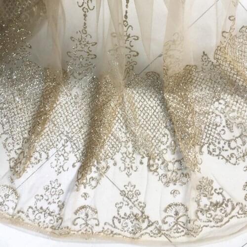 1Y/Lot Palace Style European Golden Shiny Sequins Fabric Glitter Mesh Diamond Patch Dress Performance Dress