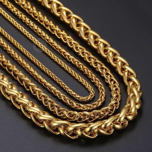 Davieslee Necklace for Men Mens Stainless Steel Chain Necklaces Wheat Link Gold Silber Jewelry 18-24inch 3-6mm DLKNM136