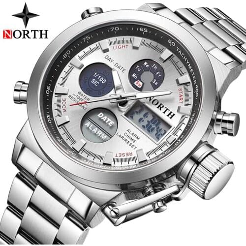 Mens Watches NORTH Top Brand Luxury Quartz Watch Men Military Sport Digital Stainless Steel Watches Waterproof Relogio Masculino