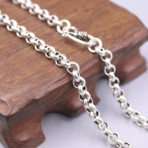 Pure 925 Sterling Silver Necklace 5mm Rolo Link Chain 21.65"L About 27g