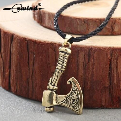 Cxwind Retro Slavic Perun Axe Pendant Necklace Bronze Axe Viking Pendants Viking Slavic Necklaces Punk Choker Jewelry Wholesale