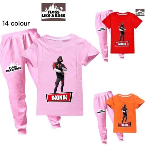Fortnites childrens clothing boys and girls print casual sports round neck short-sleeved T-shirt + fashion pants set