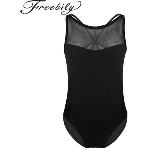 Kids Girls Sleeveless Ballet Dress Splice Leotard Stylish Dancewear Criss-cross Back Ballet Dance Gymnastics Leotard Jumpsuit