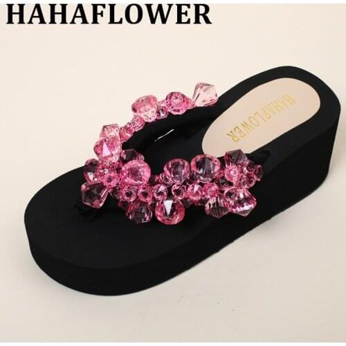 HAHAFLOWER 2017 female summer toe sandals with flat Sandals Flip Flops Beach Shoes wholesale Diamond Beads FREE SHIPPING