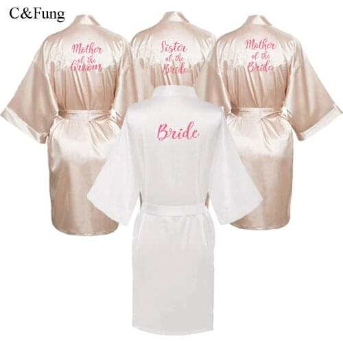 C&Fung sexy champagne robe bride kimono satin robe women Bathrobe wedding robe sister mother of the bride groom bridesmaid robes