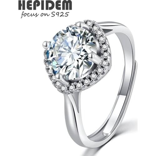 HEPIDEM 100% 2ct 8mm D Moissanite 925 Sterling Silver Rings 2022 New Diamond Test Passed Jewelry Women S925 Wedding Gift 1600
