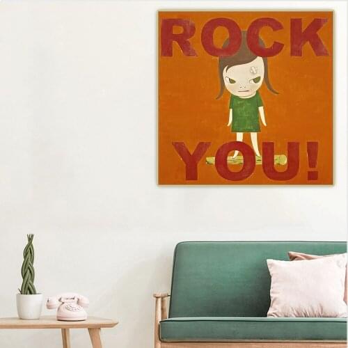 Holover Canvas Oil Painting,BY Yoshitomo Nara"Rock you!"Japanese Manga Unframed Cartoon Wall Art Home Decoration Aesthetic
