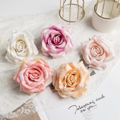 5PCS Diamond Flannel Roses High Quality Home Decor Wedding Decorative Wreath Christmas Door Knocker Material Artificial Flowers