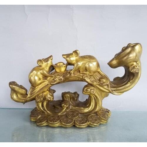 China brass seiko recruit wealth ruyi rat crafts statue