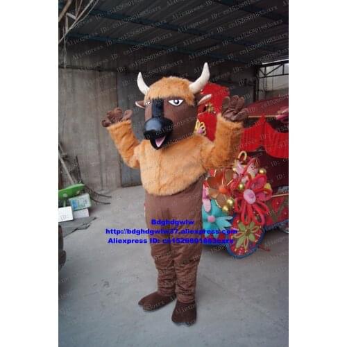 Brown Kerbau Buffalo Bison Wild Ox Bull Cattle Calf Mascot Costume Adult Cartoon Character Manners Ceremony Put On Nice zx1491