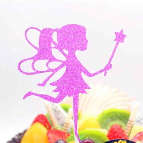 Lovely Angel Girl Happy Birthday Cake Topper Flags Glittler PaperBoard Multi Colors For Birthday Party Cake Baking Decor