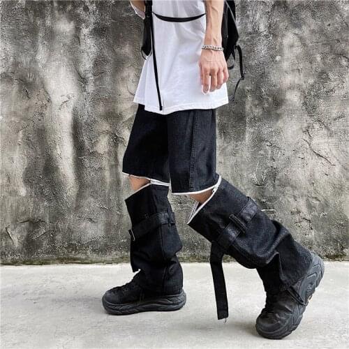 Detachable Zipper Cool Cargo Unisex Long Pant Black Punk Girl Denim Jeans Gothic High Street Strap Harajuku Korean Casual Pant