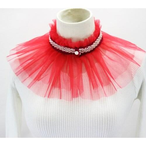 Fashion Lattice folds lace Beads accessories Nailed trimmed navy embroidery detachable Wrap Cloak Red shawl Pearl fake collar