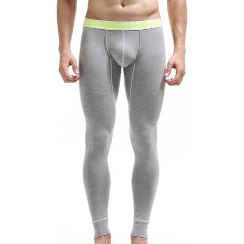 Men Sleep Bottoms Long Johns Sexy Bugle Pouch Pants Leggings Thermal Underwear Tight Warm Homewear Elastic Pantalon Pijama 2XL