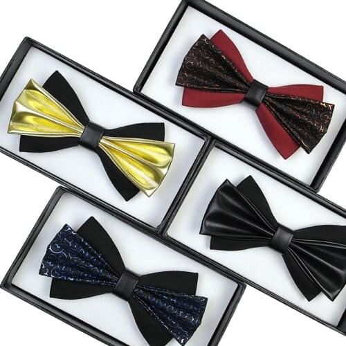 New Arrivals Mens Luxury Formal PU Bowtie Male Butterfly Tie Elegant Bow Ties for Men Great for Wedding Party with Gift Box