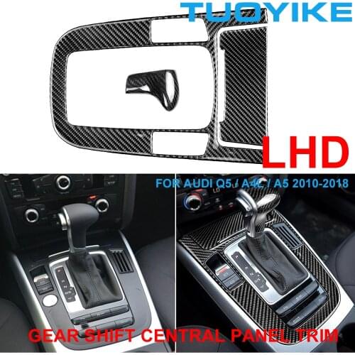 3pcs/set LHD Car Styling Real Carbon Fiber Gear Shift Knob Console Central Panel Cover Trim Sticker For Audi Q5 A4L A5 2010-2018