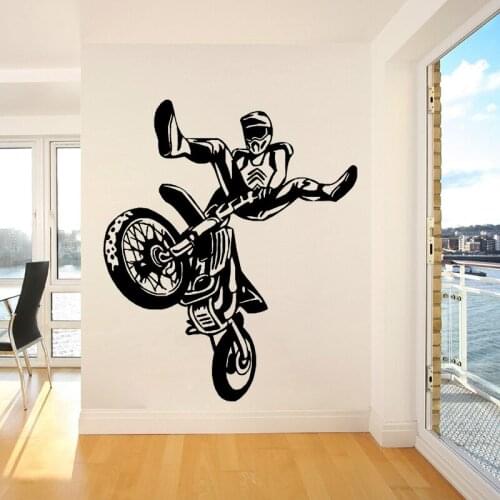 Motocross Wall Decal Wheelie Motorbike Sport Rider Vinyl Window Sticker Kids Bedroom Playroom Home Decoration Art Wallpaper E391