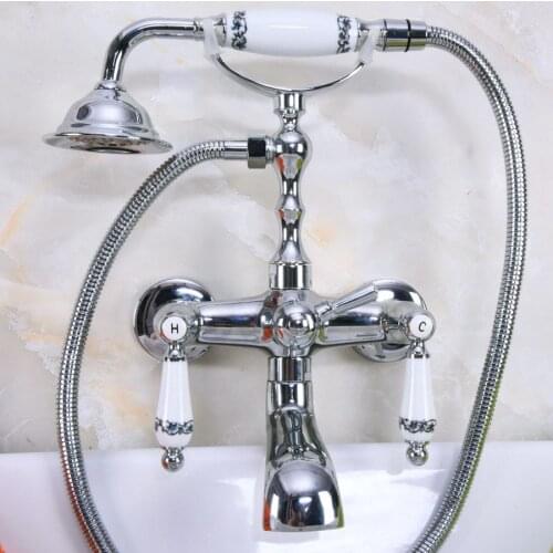 Wall Mounted Bathtub Faucet Chrome Brass Tub Sink Faucet Telephone Style Bathroom Bath Shower Set with Handshower Kna204