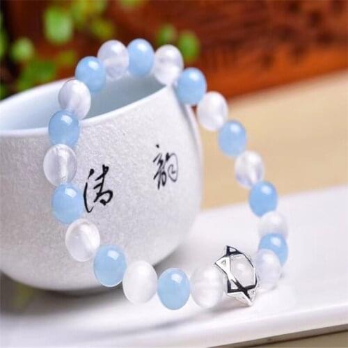 Pure Natural Aquamarine Gypsum Bracelet Round Beads Undyed Selenite Bracelet Women Mens Fashion Jewelry Gifts
