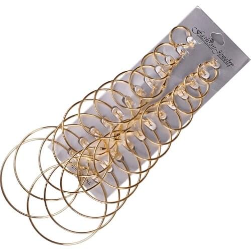 Amazing Price 12 Pairs/Set Oversized Big Circle Hoop Earrings Set For Women Simple Punk Brinco Round Earrings Party Jewelry Gift