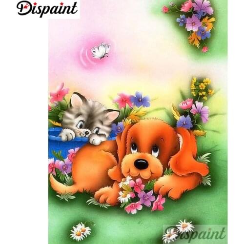Dispaint Full Square/Round Drill 5D DIY Diamond Painting "Cartoon Dog cat" Embroidery Cross Stitch 3D Home Decor A12271