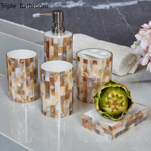 Nordic Shell Pattern Resin Bathroom Supplies Set Bath Decor Accessories Soap Dispenser Toothbrush Holder Soap Dish Mouth Cup