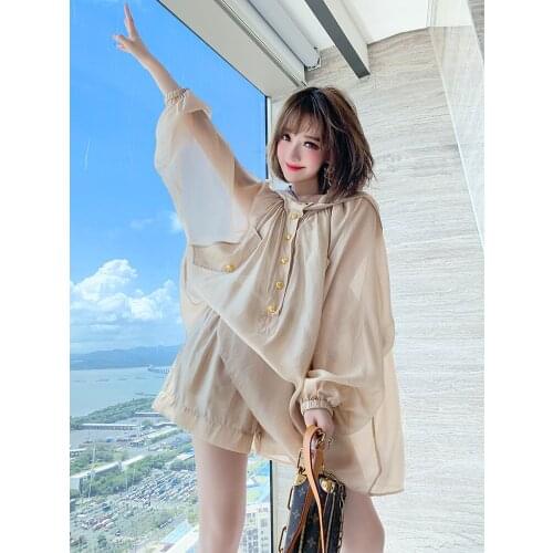 New - a hooded single metal buckle, easing is prevented bask in coat + loose wide-legged pants suit new summer