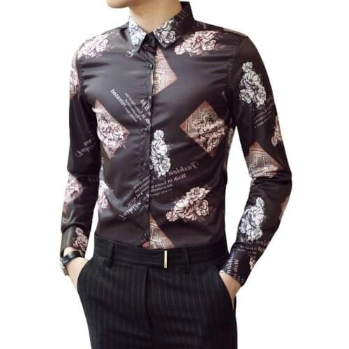 2020 autumn new hair stylist shirt mens long-sleeved trend Slim sloppy handsome casual flower shirt wild-free hot tide