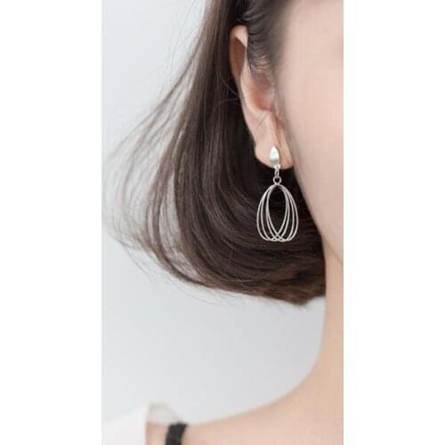 1pair Authentic Real 100% 925 Sterling Silver fine Jewelry Hollow Geometric Dangle earrings Long GTLE2388