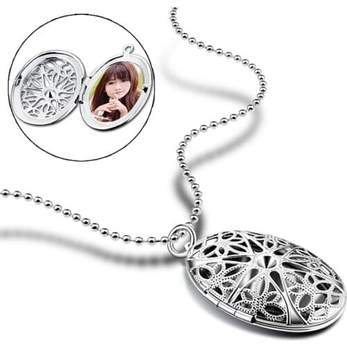 Big Egg Shape Photo Box Frame Pendant Necklace Oval Charms Floating Locket Necklaces Women Men Fashion Memorial Silver Jewelry