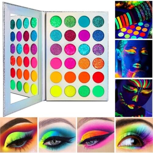 24Colors Luminous Eye Shadow Plate Pearlescent Club Bar Party Sequins Matte Fluorescent Eye Shadow Plate Smoky Party Makeup